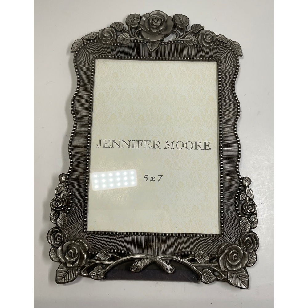 Jennifer Moore 5x7 Picture Frame Ornate Pewter Rose Floral Victorian